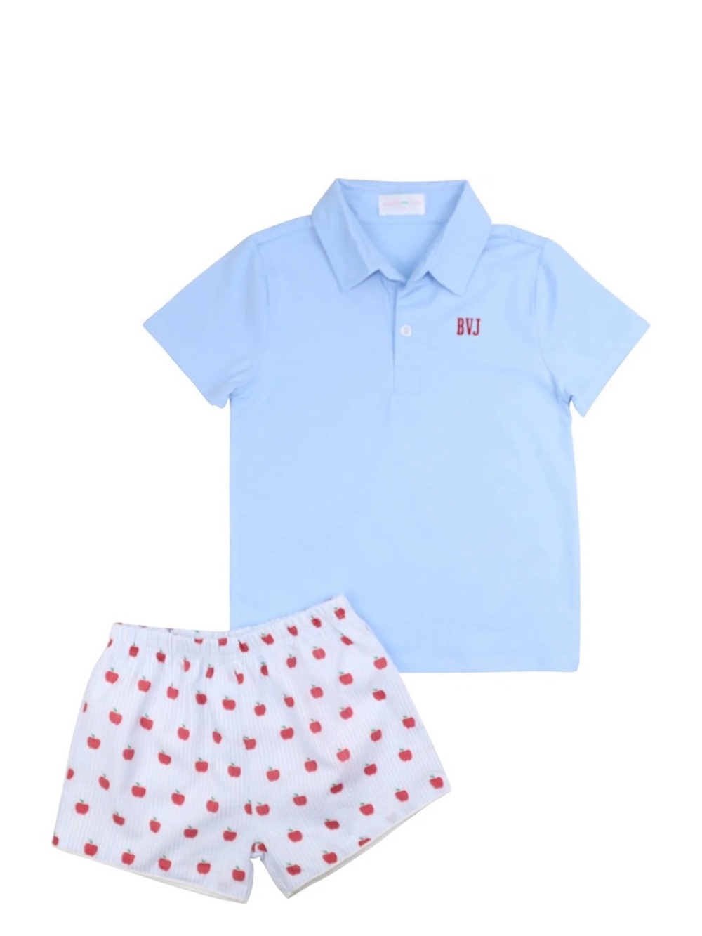 Blue Apple Print Polo Short Set